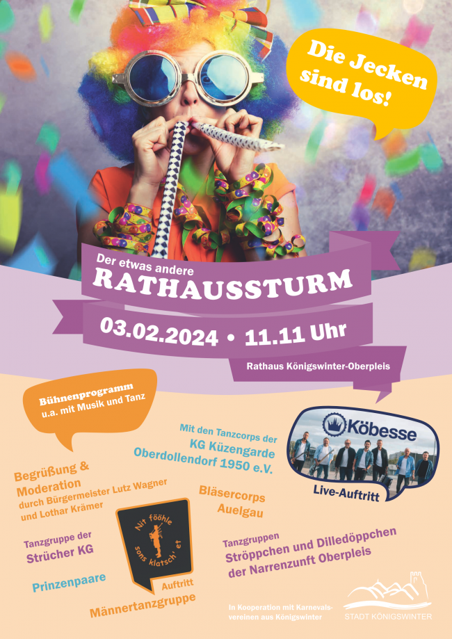 Einladung zum Rathaussturm am 03. Februar 2024 um 11:11 Uhr am Rathaus Königswinter